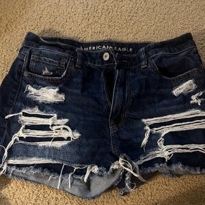 American Eagle Outfitters Women's Ripped Dark Blue Jean Shorts
